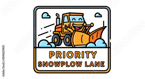 Cartoon Snowplow Design: Priority Lane Illustration For Winter Weather Conditions