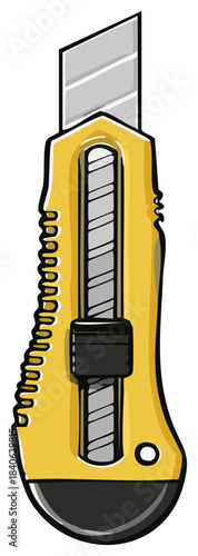 Illustration of a yellow utility knife isolated on white