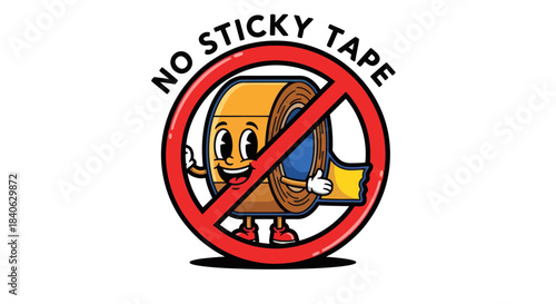 Cartoon Tape Dispenser: Prohibited From Usage or Employment, Symbol of Denial
