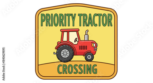 Cartoon Tractor Crossing Sign: A Rural Warning for Farm Machinery Traffic Zones