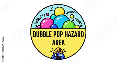 Cartoon Warning Sign for Bubble Pop Danger Zone with Playful Illustrations