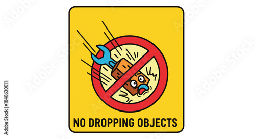 Cartoon Warning Sign for Safety, Preventing Falling Hazard and Workplace Danger