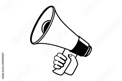 Hand holding a megaphone for loud business communication, announcement, and news message illustration
