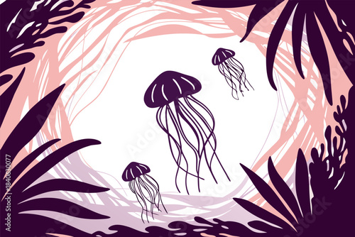 Abstract seamless floral pattern vector illustration with pink spring flowers, leaves, and summer plant elements for wallpaper or card design