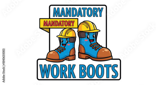Cartoon Work Boots Illustration Show Mandatory Protective Safety Footwear Requirements