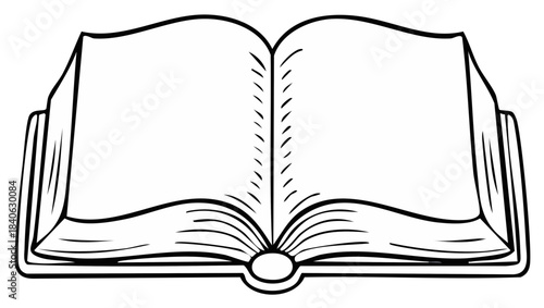 Open Book Illustration with Blank Pages, Outlined Style, Education Concept