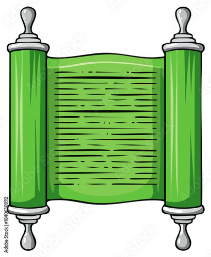 Green Scroll Unfurled with Text for Ancient Documents or Storytelling Purposes