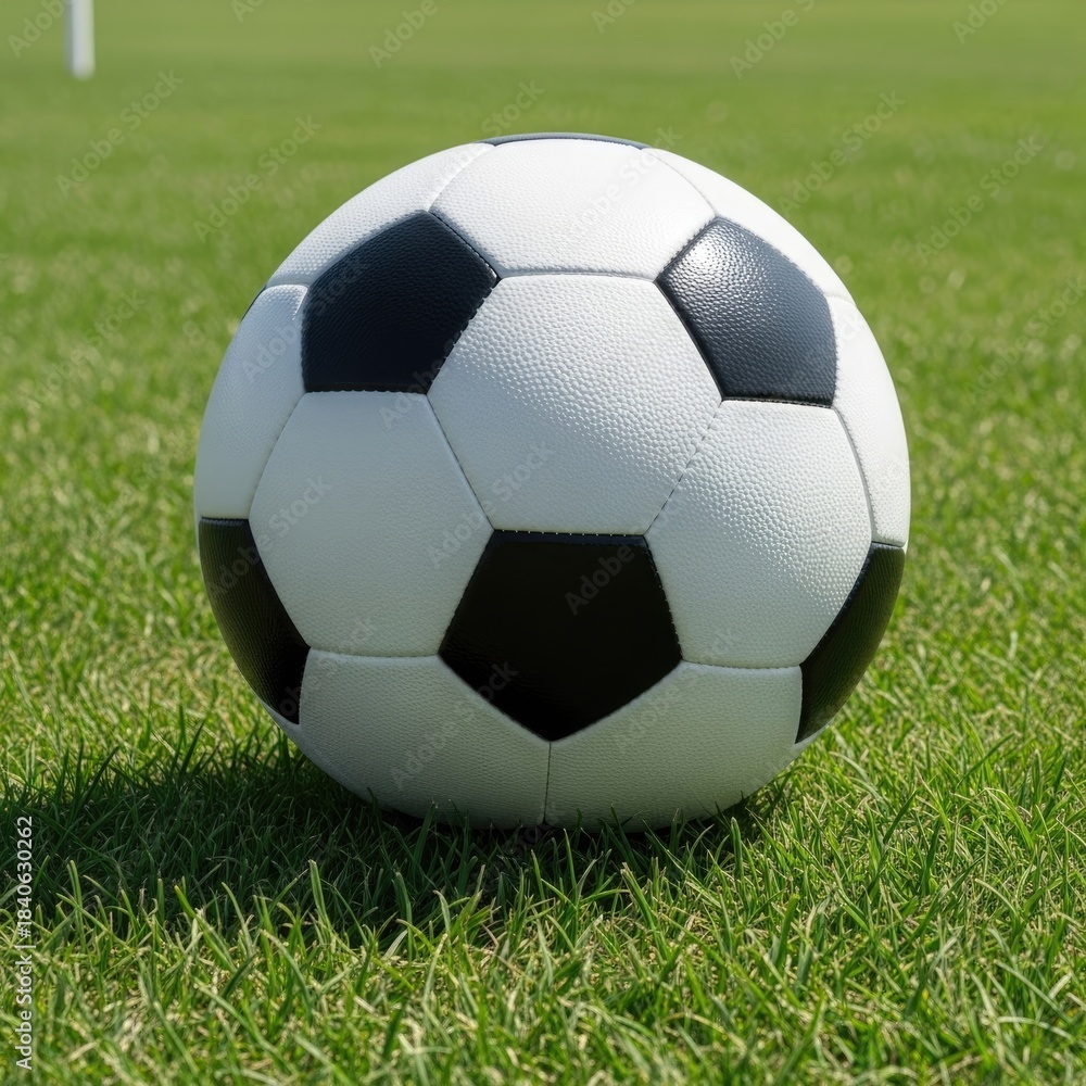 Fototapeta premium Soccer ball resting on lush green grass field during daytime