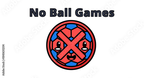 Cartoonish Emblem Featuring An Expressionless Yet Playful Football Symbol No Ball Games