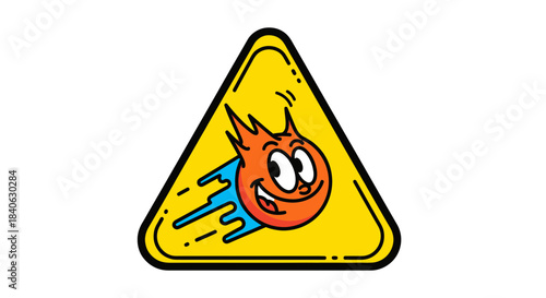 Cartoonish Meteor Warning, Danger Sign Featuring a Fun and Expressive Cosmic Icon