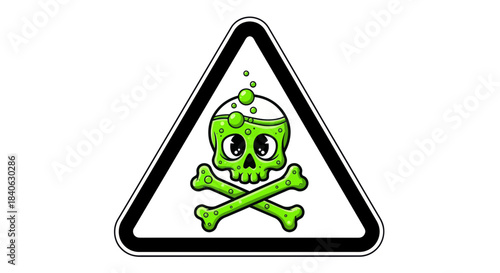 Cartoonish Poison Skull: A Danger Warning Sign Depicting Toxicity and Hazardous Substance