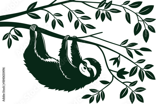 Black floral design element vector silhouette of a branch with leaves, perfect for spring nature illustration and tattoo art