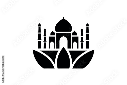 India Taj Mahal vector icon illustration: iconic Agra architecture symbol, silhouette mausoleum, landmark travel design