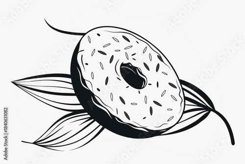 Vector illustration featuring an egg, a black and white fish, and a black and white egg in a simple cartoon design