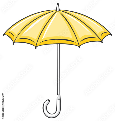 Bright yellow open umbrella cartoon illustration for rain protection or sun shade