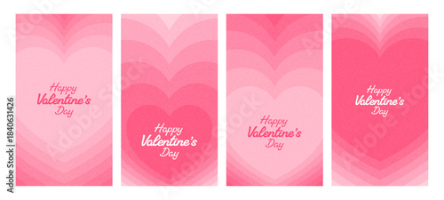 Set of four pink Valentines Day story templates with heart patterns. Social media background for romantic holiday announcement or greeting card.