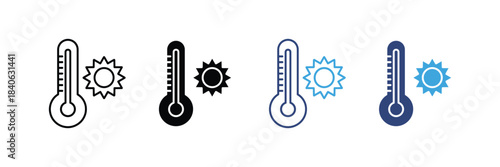 Collection of thermometer icon set. temperature, sun, weather, hot, cold, climate, measurement, forecast symbol. vector illustration 