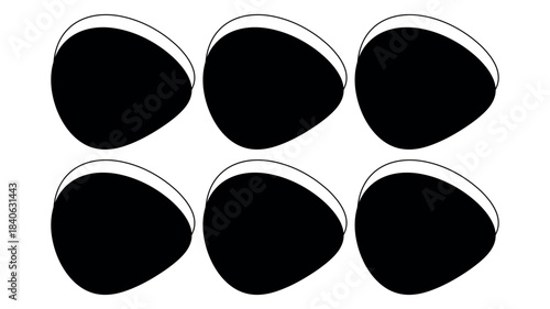 Six Black Oval Shapes with White Outline on White Background
