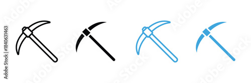 pickaxe icon set. digging, excavation, miner, equipment symbol. vector illustration 