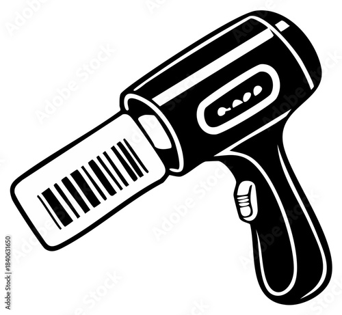 Black And White Hair Dryer Icon with Switch and Cord Outlet, Illustration Style, Design Concept