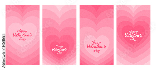 Set of pink layered heart background for Valentines Day story template. Romantic wallpaper for social media, mobile app screen.