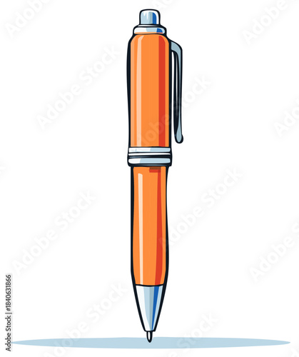 Vibrant orange ballpoint pen simple vector illustration for office school and writing