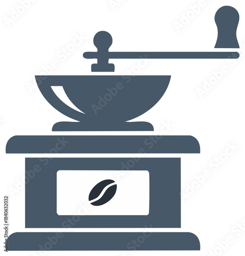 Vintage Manual Coffee Grinder With Coffee Bean Symbol