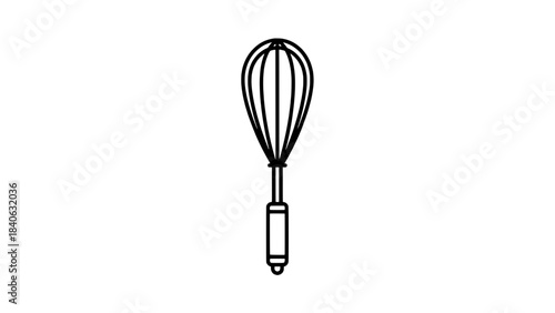 Minimalist line art icon: handheld kitchen whisk with wire loops and handle