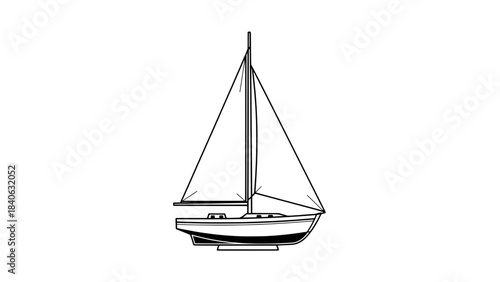 Minimalist line-art sailboat vector icon with mast, sails and hull