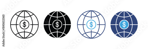 Global finance icon set. International business symbol. world economy symbol. money transfer icon. vector illustration 