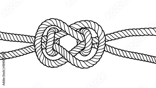 Monochrome rope knot vector illustration with interwoven strands