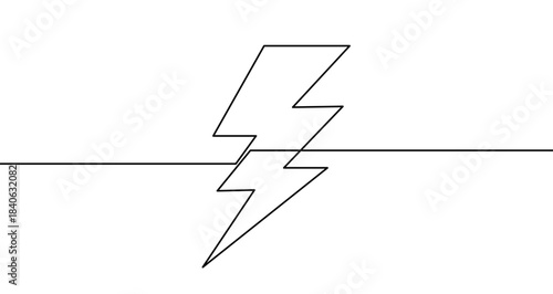 Continuous one line drawing of a vertical lightning bolt or thunder sign. Editable black stroke on a white background. Vector illustration.
