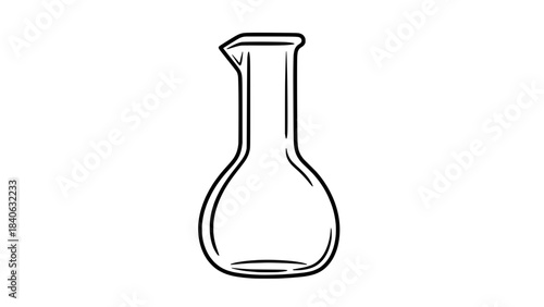 Hand-drawn outline laboratory flask icon - round-bottom glassware vector line art