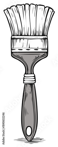 Monochrome line art illustration of a painter's brush for renovation and art