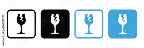 fragile, broken glass icon set. handle with care icon set. shipping icon. packaging symbol. vector illustration 