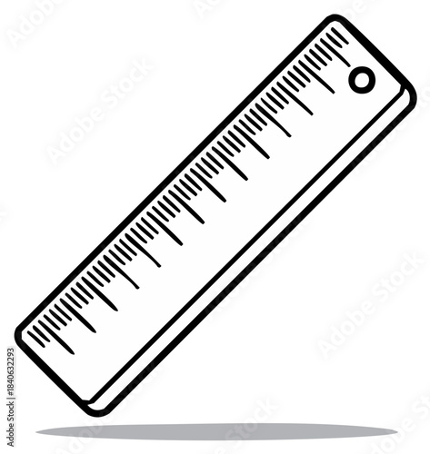 Isolated ruler line drawing, measuring instrument for precise measurements