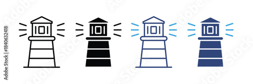 Lighthouse icon set. beacon symbol. marine cost tower icon. vector illustration 