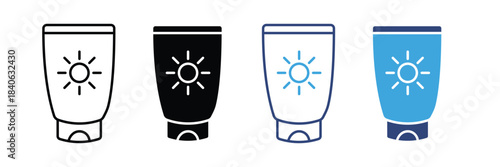 sunscreen, sunblock, lotion, cream icon set. uv protection icon. skin care symbol. vector illustration 