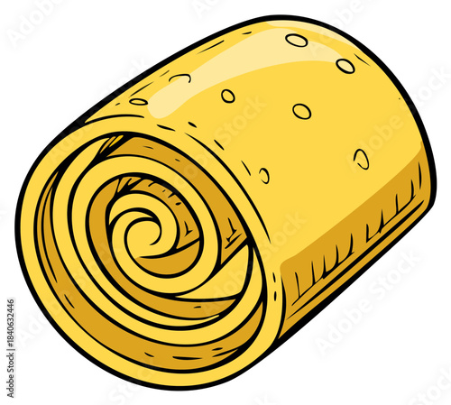 Illustration of a Rolled Omelette, Spiral Design, Tasty Food, Vector