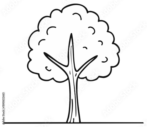 Simple Tree Outline Illustration: Black and White Arbor Drawing on Ground