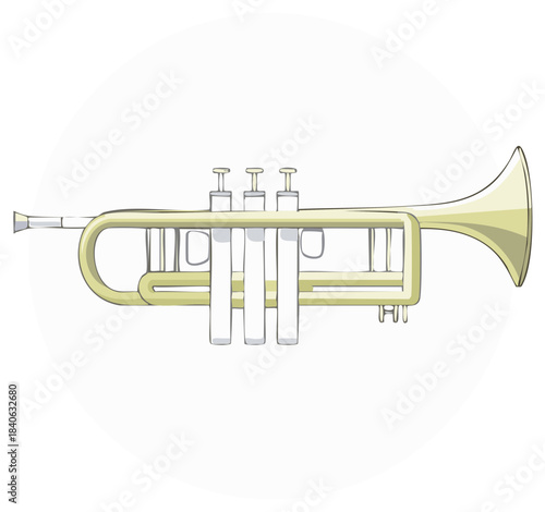 Hand drawn vector illustration of a golden trumpet brass instrument