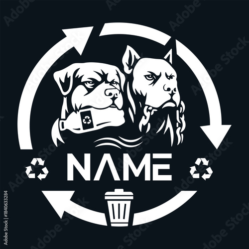 Bulldog Mascot Recycling Logo – Pet Dog Badge Vector Illustration
