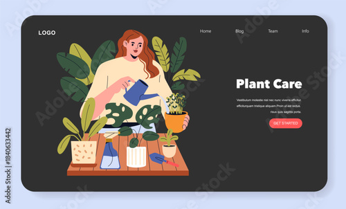 Woman Watering Plants Graphic for a Website Design
