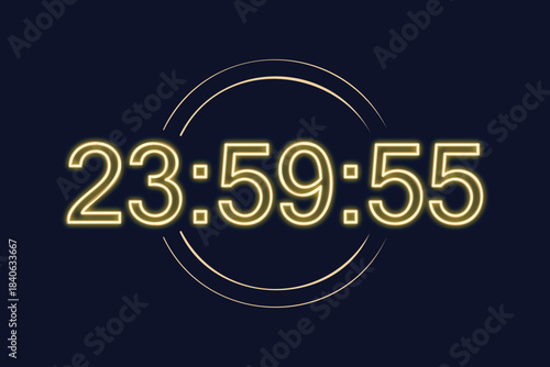 New Year Countdown Clock with Golden Neon Numbers and Sparkling Stars