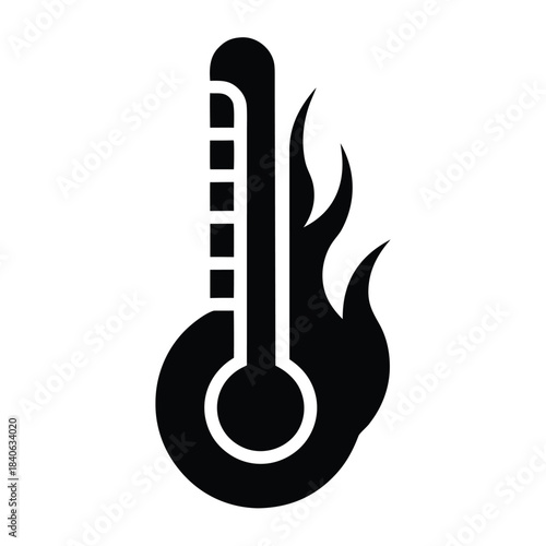 Thermometer icon high heat flame solid flat vector minimalist design
