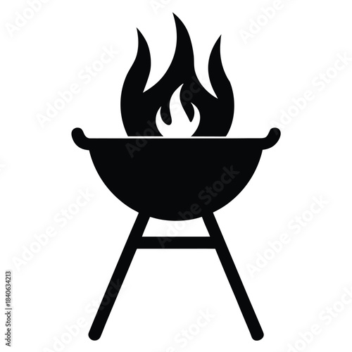 Grill barbecue fire icon in minimalist solid flat vector design