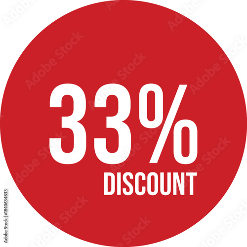 33% discount icon vector red circle with white text