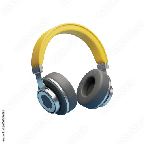 Stylish yellow and gray over ear headphones for music listening isolated on transparent background