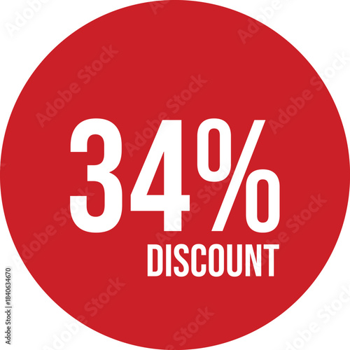 34% discount icon vector red circle with white text