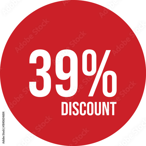 39% discount icon vector red circle with white text